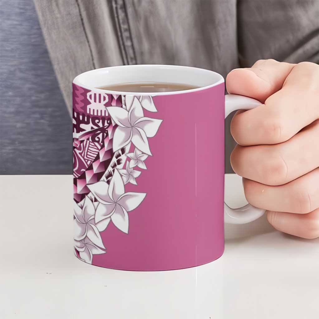 Aloha Vintage Plumeria Hawaiian Tapa Pattern Ceramic Mug Pink Hawaiian Tapa Pattern - Polynesian Pride