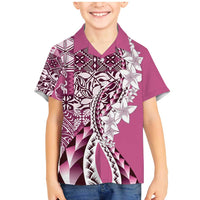 Aloha Vintage Plumeria Hawaiian Tapa Pattern Family Matching Mermaid Dress and Hawaiian Shirt Pink Hawaiian Tapa Pattern LT9 Son's Shirt Pink - Polynesian Pride