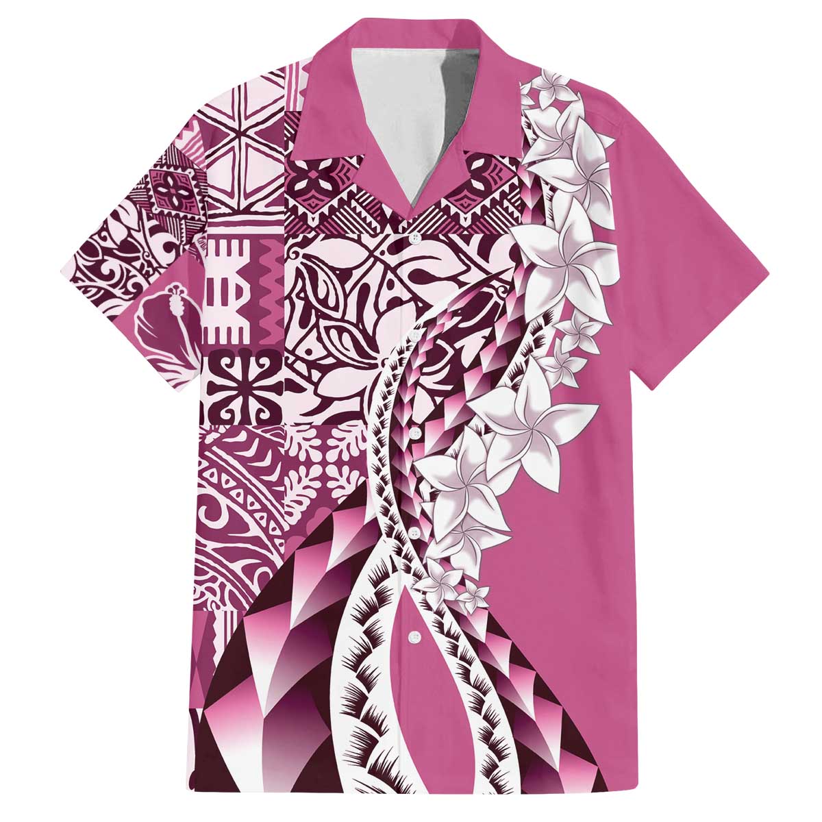 Aloha Vintage Plumeria Hawaiian Tapa Pattern Family Matching Off The Shoulder Long Sleeve Dress and Hawaiian Shirt Pink Hawaiian Tapa Pattern LT9 Dad's Shirt - Short Sleeve Pink - Polynesian Pride