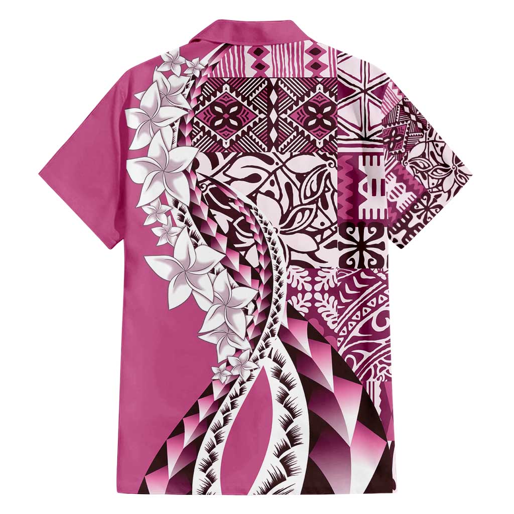 Aloha Vintage Plumeria Hawaiian Tapa Pattern Family Matching Off Shoulder Maxi Dress and Hawaiian Shirt Pink Hawaiian Tapa Pattern LT9 - Polynesian Pride