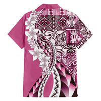 Aloha Vintage Plumeria Hawaiian Tapa Pattern Family Matching Off Shoulder Maxi Dress and Hawaiian Shirt Pink Hawaiian Tapa Pattern LT9 - Polynesian Pride