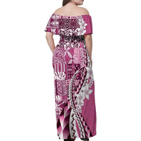 Aloha Vintage Plumeria Hawaiian Tapa Pattern Family Matching Off Shoulder Maxi Dress and Hawaiian Shirt Pink Hawaiian Tapa Pattern LT9 - Polynesian Pride
