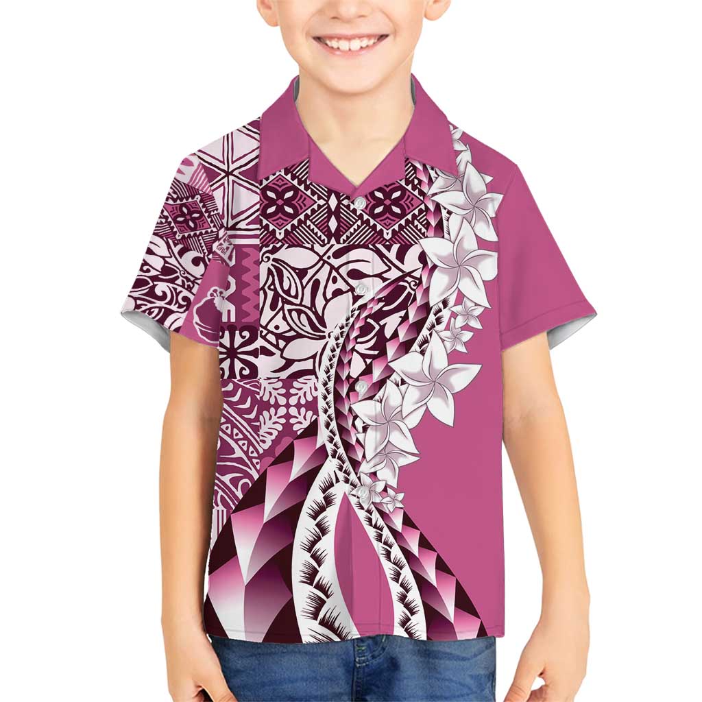 Aloha Vintage Plumeria Hawaiian Tapa Pattern Family Matching Puletasi and Hawaiian Shirt Pink Hawaiian Tapa Pattern LT9 Son's Shirt Pink - Polynesian Pride