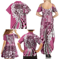 Aloha Vintage Plumeria Hawaiian Tapa Pattern Family Matching Summer Maxi Dress and Hawaiian Shirt Pink Hawaiian Tapa Pattern LT9 - Polynesian Pride