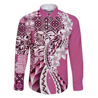 Aloha Vintage Plumeria Hawaiian Tapa Pattern Family Matching Summer Maxi Dress and Hawaiian Shirt Pink Hawaiian Tapa Pattern LT9 Dad's Shirt - Long Sleeve Pink - Polynesian Pride