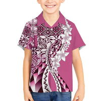 Aloha Vintage Plumeria Hawaiian Tapa Pattern Family Matching Summer Maxi Dress and Hawaiian Shirt Pink Hawaiian Tapa Pattern LT9 Son's Shirt Pink - Polynesian Pride