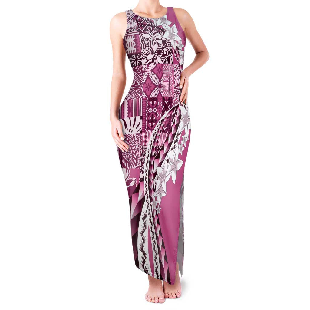 Aloha Vintage Plumeria Hawaiian Tapa Pattern Family Matching Tank Maxi Dress and Hawaiian Shirt Pink Hawaiian Tapa Pattern LT9 Mom's Dress Pink - Polynesian Pride