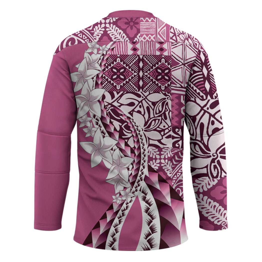 Aloha Vintage Plumeria Hawaiian Tapa Pattern Hockey Jersey Pink Hawaiian Tapa Pattern - Polynesian Pride