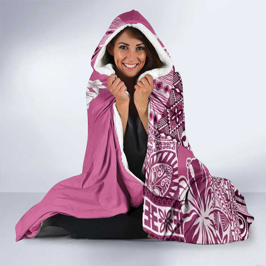 Aloha Vintage Plumeria Hawaiian Tapa Pattern Hooded Blanket Pink Hawaiian Tapa Pattern LT9 - Polynesian Pride
