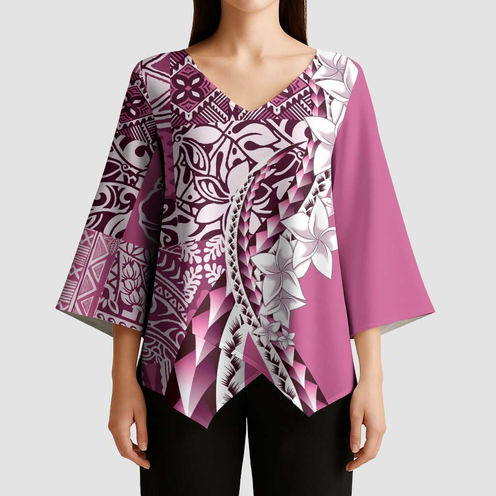 Aloha Vintage Plumeria Hawaiian Tapa Pattern Kimono Sleeve Blouse Pink Hawaiian Tapa Pattern - Polynesian Pride