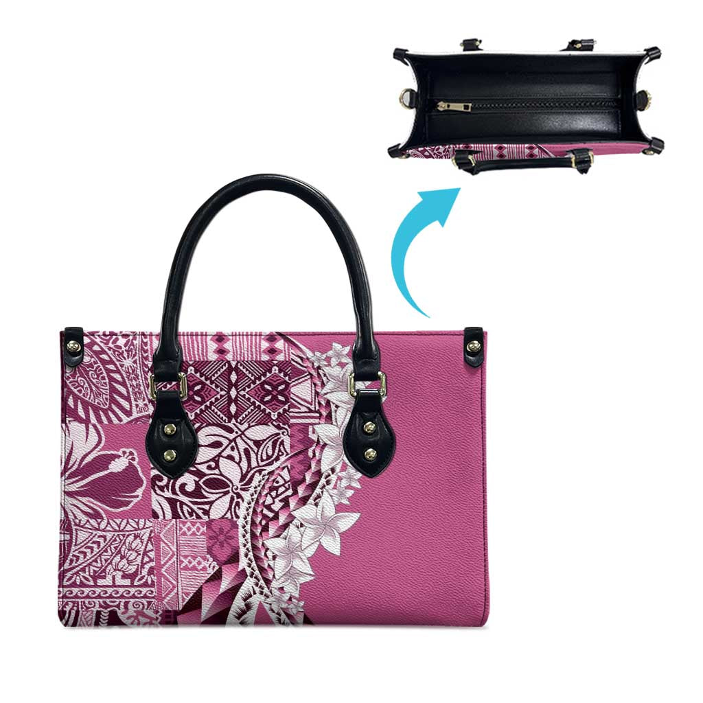 Aloha Vintage Plumeria Hawaiian Tapa Pattern Leather Bag Pink Hawaiian Tapa Pattern - Polynesian Pride