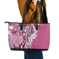 Aloha Vintage Plumeria Hawaiian Tapa Pattern Leather Tote Bag Pink Hawaiian Tapa Pattern - Polynesian Pride