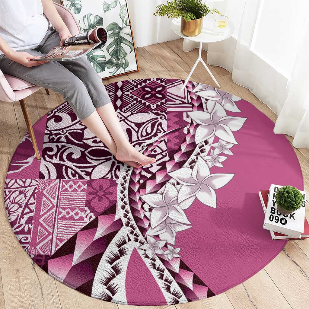 Aloha Vintage Plumeria Hawaiian Tapa Pattern Round Carpet Pink Hawaiian Tapa Pattern - Polynesian Pride