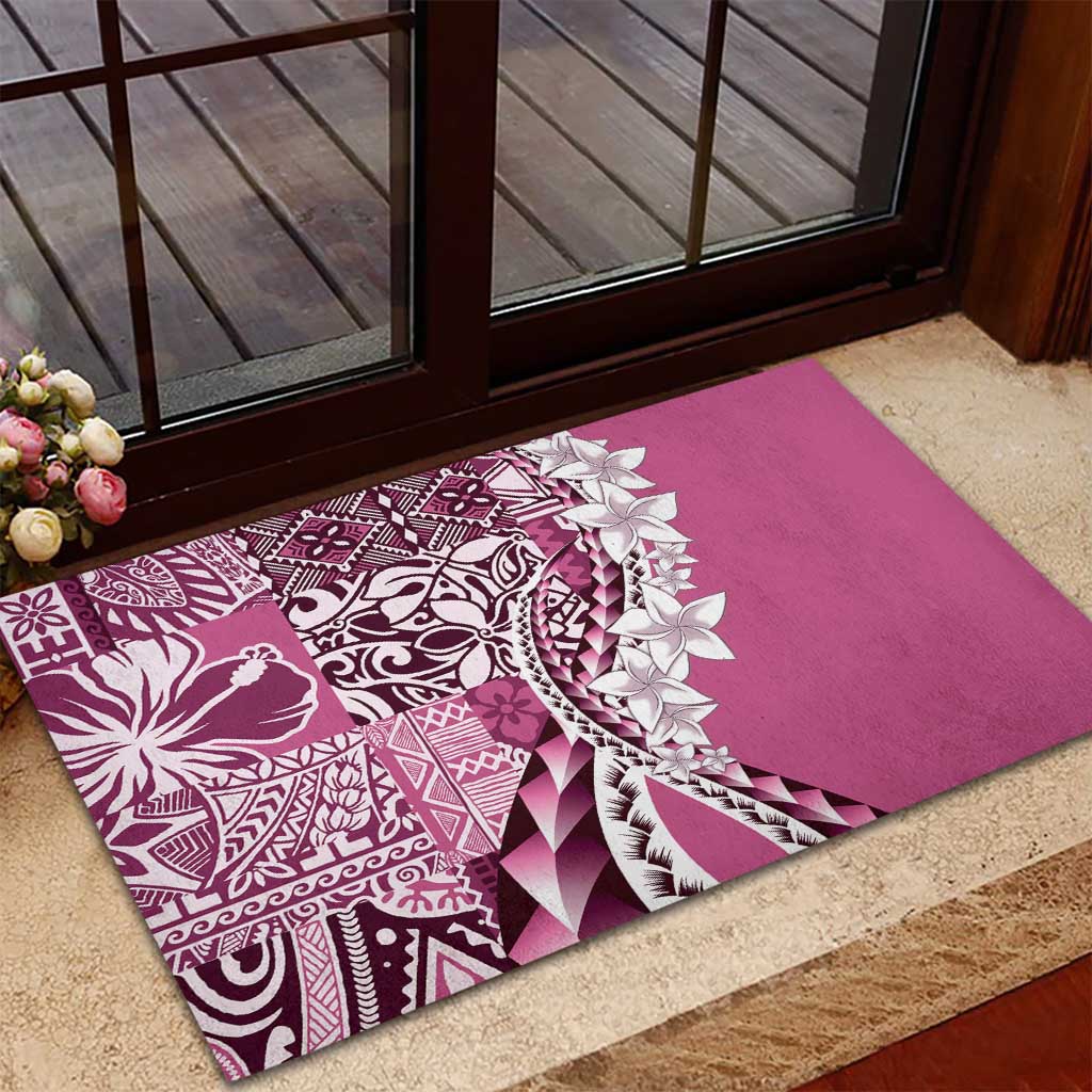 Aloha Vintage Plumeria Hawaiian Tapa Pattern Rubber Doormat Pink Hawaiian Tapa Pattern - Polynesian Pride