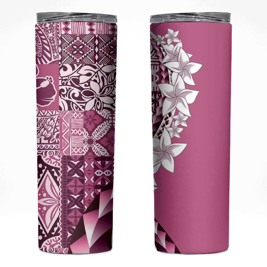 Aloha Vintage Plumeria Hawaiian Tapa Pattern Skinny Tumbler Pink Hawaiian Tapa Pattern - Polynesian Pride