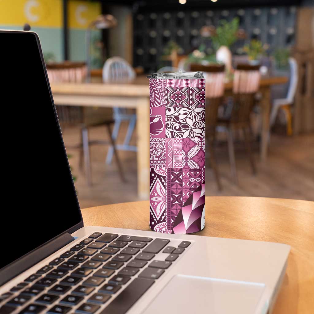 Aloha Vintage Plumeria Hawaiian Tapa Pattern Skinny Tumbler Pink Hawaiian Tapa Pattern - Polynesian Pride