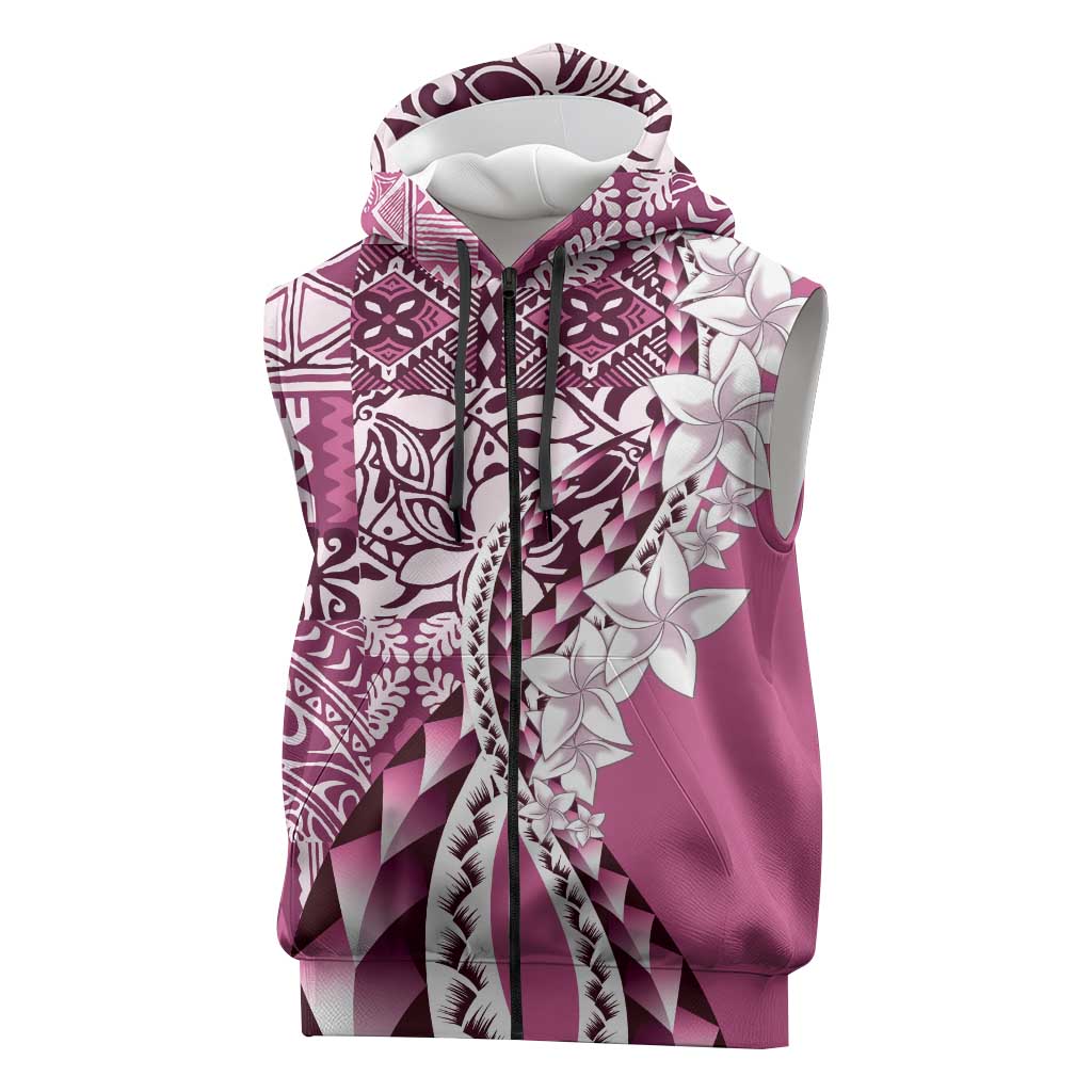 Aloha Vintage Plumeria Hawaiian Tapa Pattern Sleeveless Zip Hoodie Pink Hawaiian Tapa Pattern LT9