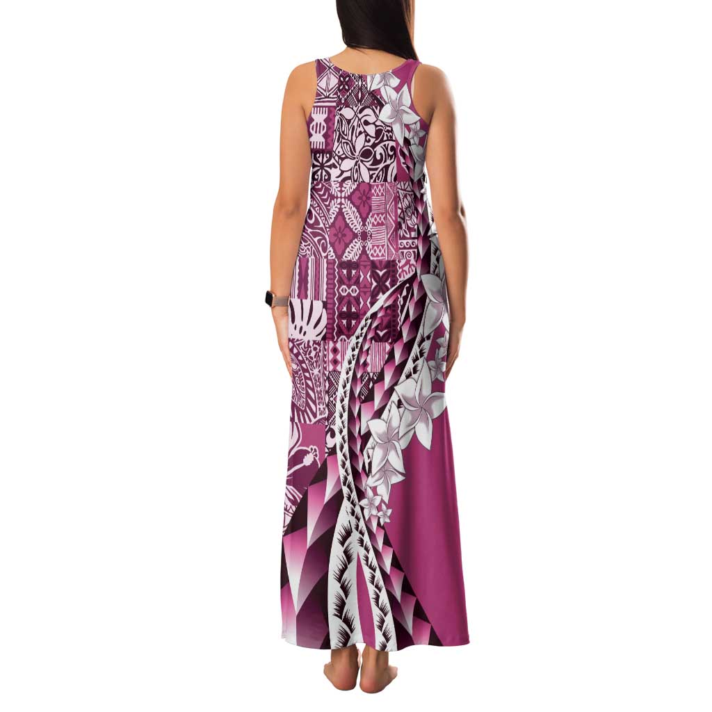 Aloha Vintage Plumeria Hawaiian Tapa Pattern Tank Maxi Dress Pink Hawaiian Tapa Pattern - Polynesian Pride