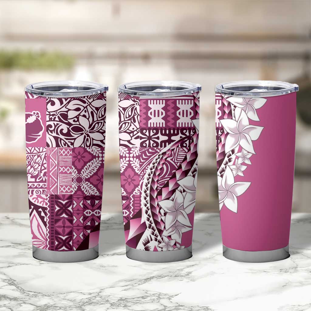 Aloha Vintage Plumeria Hawaiian Tapa Pattern Tumbler Cup Pink Hawaiian Tapa Pattern - Polynesian Pride