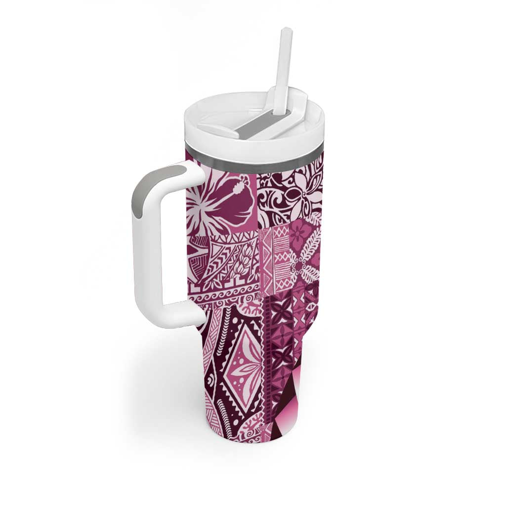 Aloha Vintage Plumeria Hawaiian Tapa Pattern Tumbler With Handle Pink Hawaiian Tapa Pattern - Polynesian Pride
