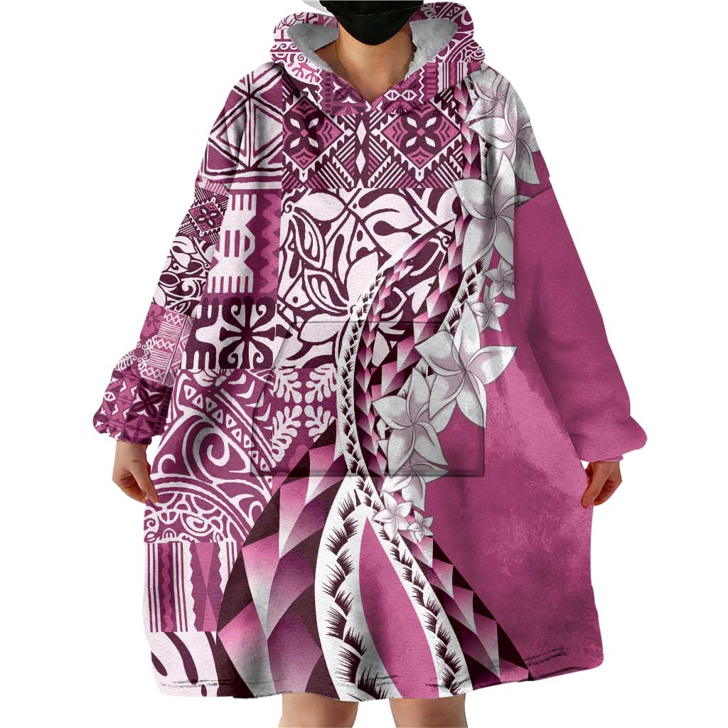 Aloha Vintage Plumeria Hawaiian Tapa Pattern Wearable Blanket Hoodie Pink Hawaiian Tapa Pattern - Polynesian Pride
