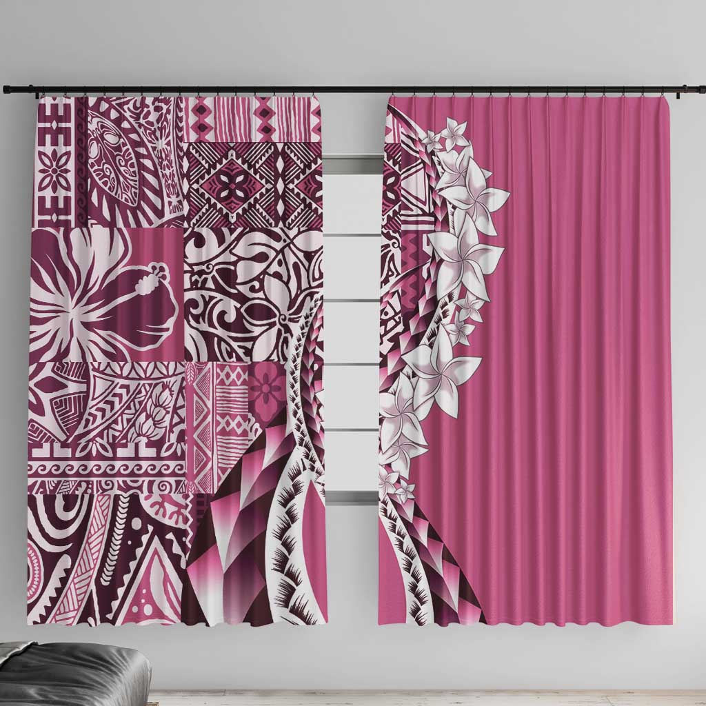 Aloha Vintage Plumeria Hawaiian Tapa Pattern Window Curtain Pink Hawaiian Tapa Pattern - Polynesian Pride