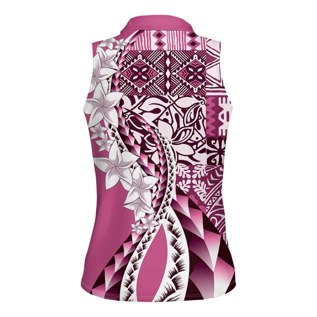 Aloha Vintage Plumeria Hawaiian Tapa Pattern Women Sleeveless Polo Shirt Pink Hawaiian Tapa Pattern - Polynesian Pride