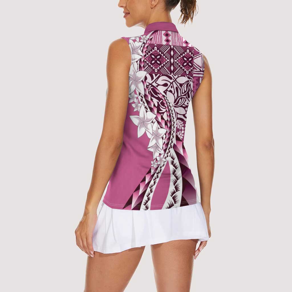 Aloha Vintage Plumeria Hawaiian Tapa Pattern Women Sleeveless Polo Shirt Pink Hawaiian Tapa Pattern - Polynesian Pride