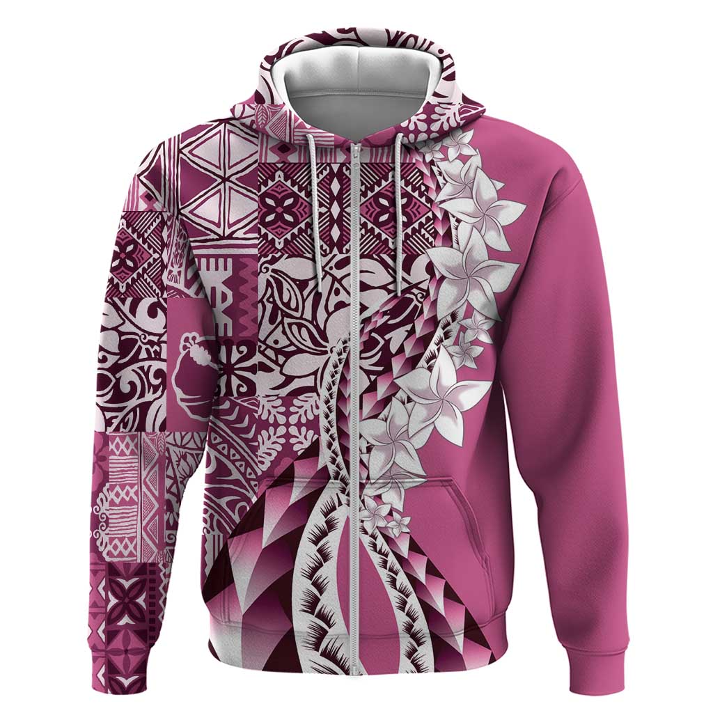 Aloha Vintage Plumeria Hawaiian Tapa Pattern Zip Hoodie Pink Hawaiian Tapa Pattern - Polynesian Pride