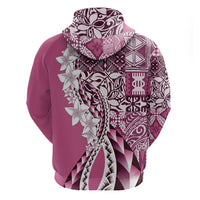 Aloha Vintage Plumeria Hawaiian Tapa Pattern Zip Hoodie Pink Hawaiian Tapa Pattern - Polynesian Pride