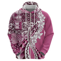 Aloha Vintage Plumeria Hawaiian Tapa Pattern Zip Hoodie Pink Hawaiian Tapa Pattern - Polynesian Pride