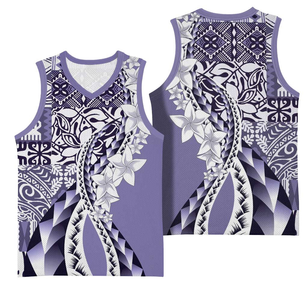 Aloha Vintage Plumeria Hawaiian Tapa Pattern Basketball Jersey Purple Hawaiian Tapa Pattern - Polynesian Pride