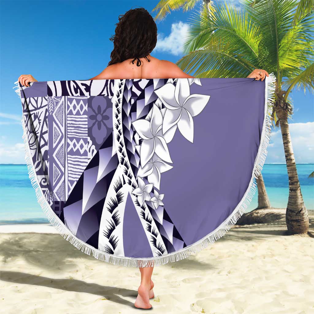 Aloha Vintage Plumeria Hawaiian Tapa Pattern Beach Blanket Purple Hawaiian Tapa Pattern - Polynesian Pride
