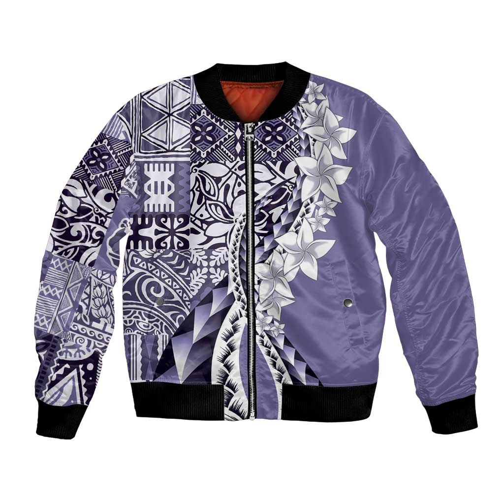 Aloha Vintage Plumeria Hawaiian Tapa Pattern Bomber Jacket Purple Hawaiian Tapa Pattern LT9 Unisex Purple - Polynesian Pride