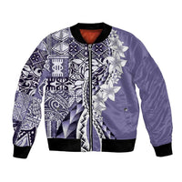 Aloha Vintage Plumeria Hawaiian Tapa Pattern Bomber Jacket Purple Hawaiian Tapa Pattern LT9 Unisex Purple - Polynesian Pride