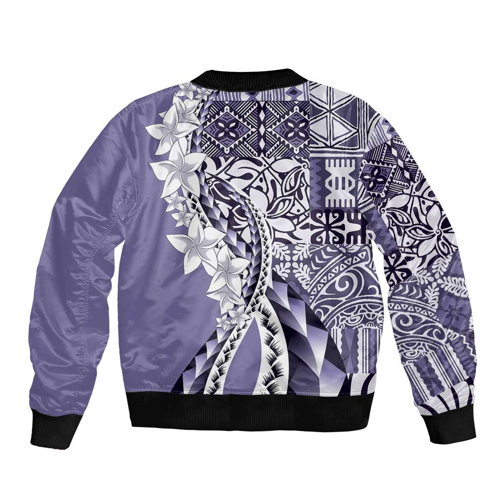 Aloha Vintage Plumeria Hawaiian Tapa Pattern Bomber Jacket Purple Hawaiian Tapa Pattern LT9 - Polynesian Pride