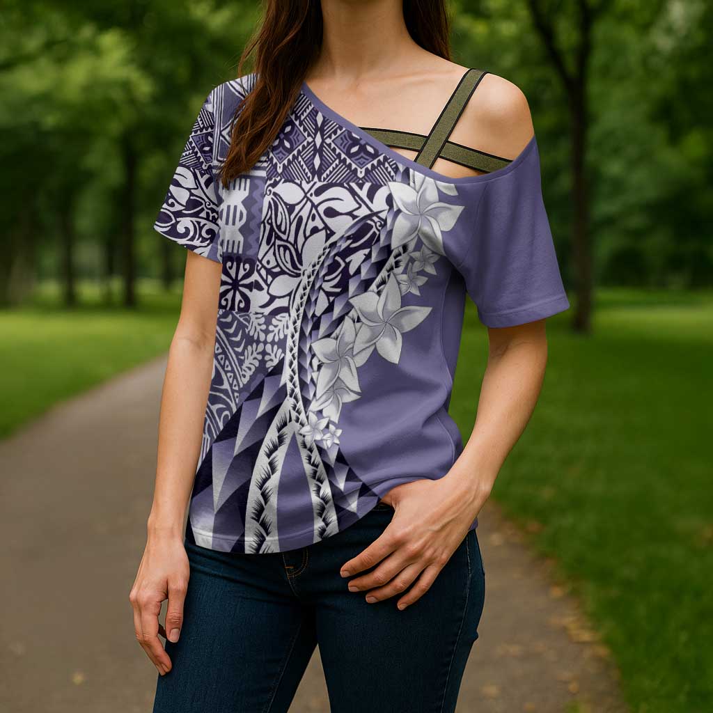 Aloha Vintage Plumeria Hawaiian Tapa Pattern Cross Shoulder Shirt Purple Hawaiian Tapa Pattern - Polynesian Pride