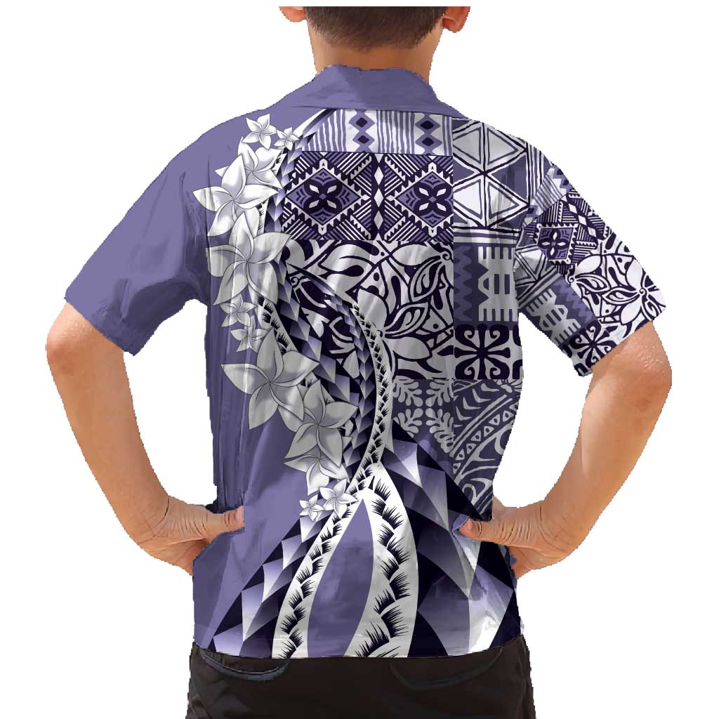 Aloha Vintage Plumeria Hawaiian Tapa Pattern Family Matching Mermaid Dress and Hawaiian Shirt Purple Hawaiian Tapa Pattern LT9 - Polynesian Pride