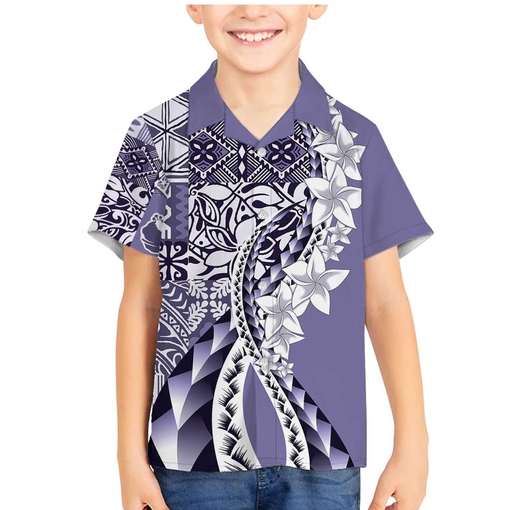 Aloha Vintage Plumeria Hawaiian Tapa Pattern Family Matching Mermaid Dress and Hawaiian Shirt Purple Hawaiian Tapa Pattern LT9 Son's Shirt Purple - Polynesian Pride
