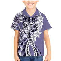 Aloha Vintage Plumeria Hawaiian Tapa Pattern Family Matching Mermaid Dress and Hawaiian Shirt Purple Hawaiian Tapa Pattern LT9 Son's Shirt Purple - Polynesian Pride