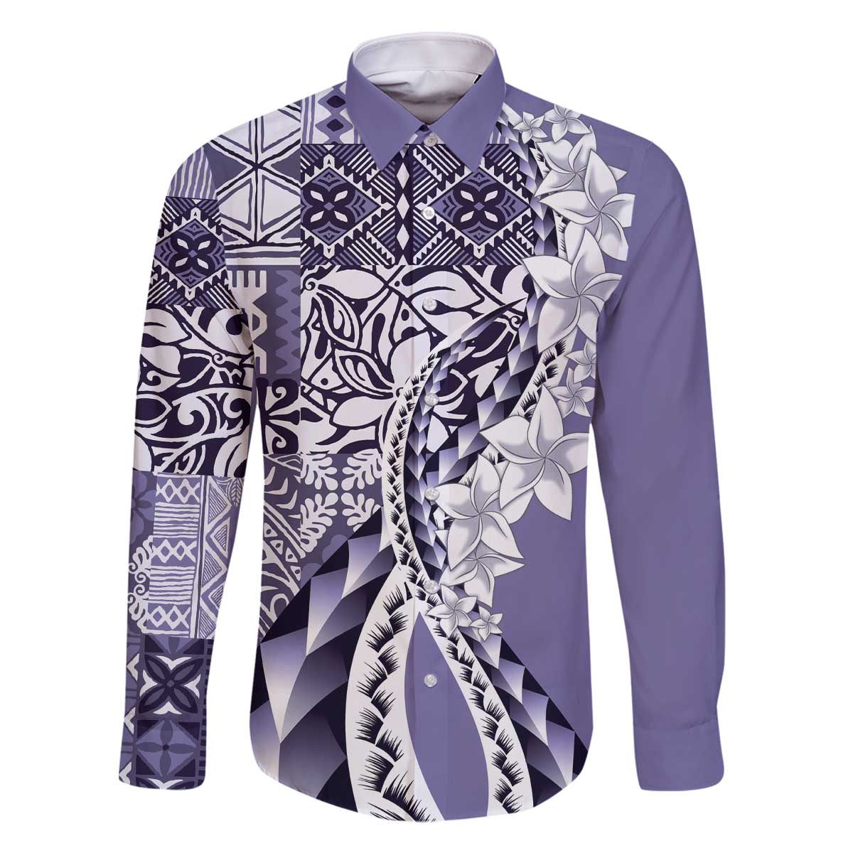 Aloha Vintage Plumeria Hawaiian Tapa Pattern Family Matching Off The Shoulder Long Sleeve Dress and Hawaiian Shirt Purple Hawaiian Tapa Pattern LT9 Dad's Shirt - Long Sleeve Purple - Polynesian Pride