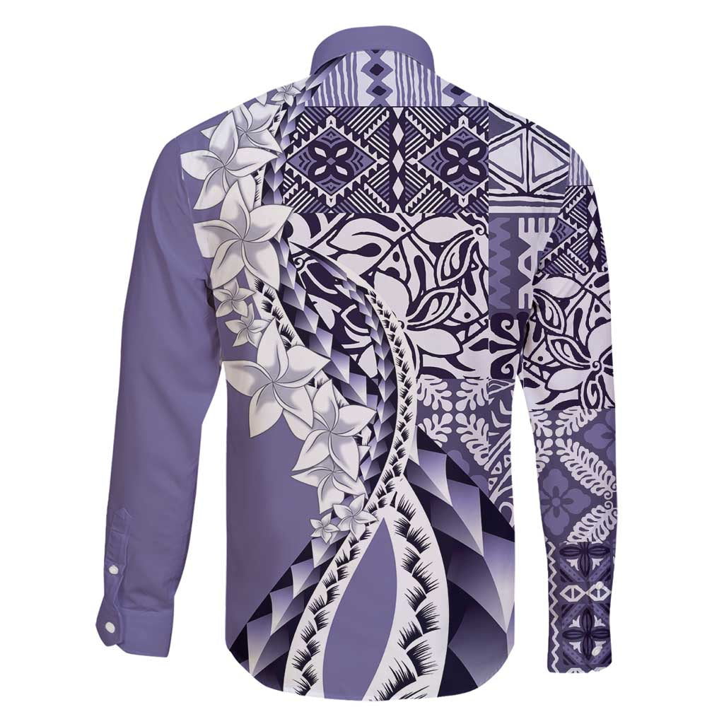 Aloha Vintage Plumeria Hawaiian Tapa Pattern Family Matching Off Shoulder Maxi Dress and Hawaiian Shirt Purple Hawaiian Tapa Pattern LT9 - Polynesian Pride