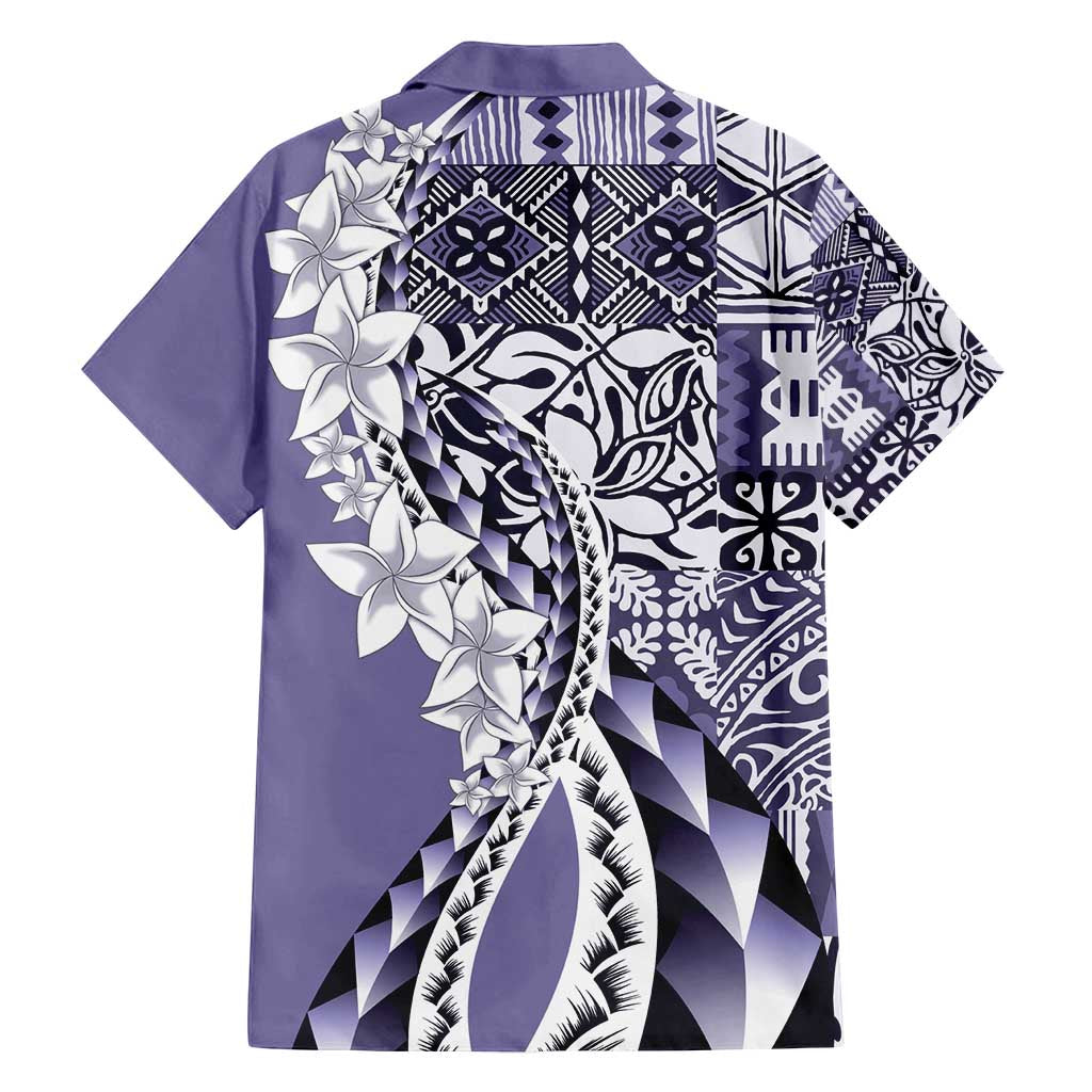 Aloha Vintage Plumeria Hawaiian Tapa Pattern Family Matching Off Shoulder Short Dress and Hawaiian Shirt Purple Hawaiian Tapa Pattern LT9 - Polynesian Pride