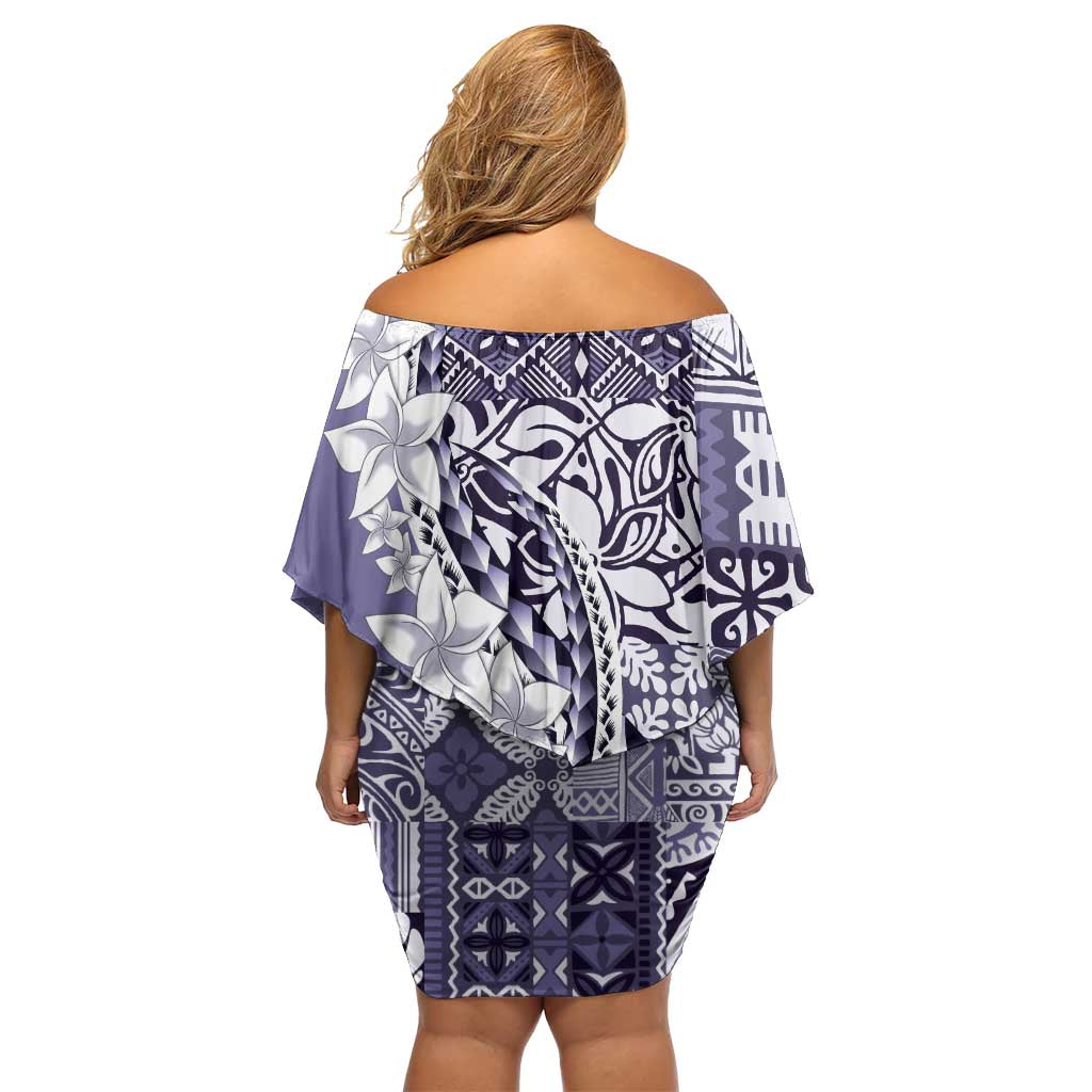 Aloha Vintage Plumeria Hawaiian Tapa Pattern Family Matching Off Shoulder Short Dress and Hawaiian Shirt Purple Hawaiian Tapa Pattern LT9 - Polynesian Pride
