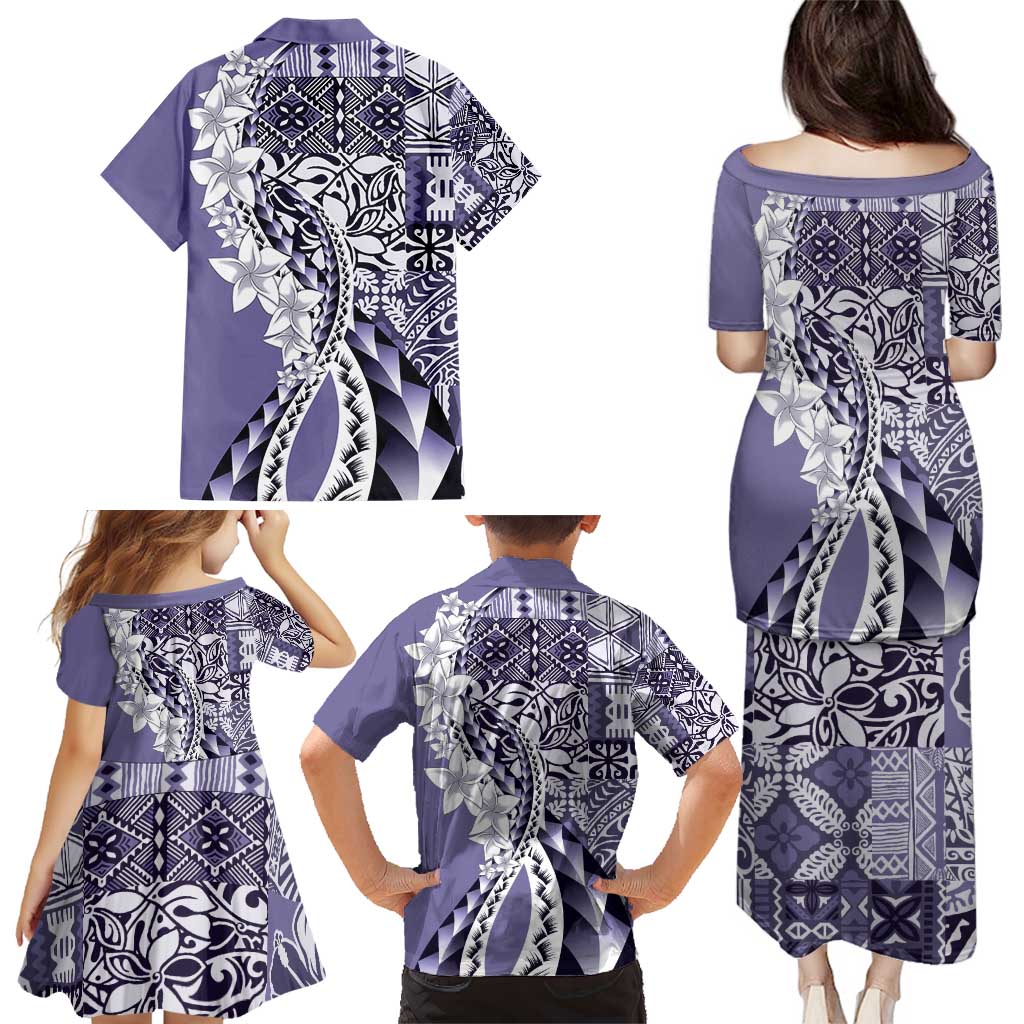 Aloha Vintage Plumeria Hawaiian Tapa Pattern Family Matching Puletasi and Hawaiian Shirt Purple Hawaiian Tapa Pattern LT9 - Polynesian Pride