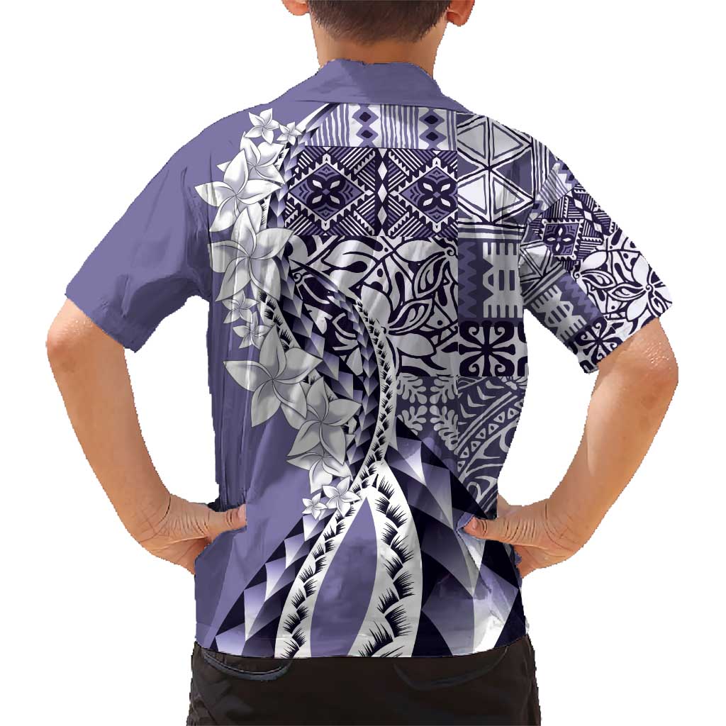 Aloha Vintage Plumeria Hawaiian Tapa Pattern Family Matching Short Sleeve Bodycon Dress and Hawaiian Shirt Purple Hawaiian Tapa Pattern LT9 - Polynesian Pride
