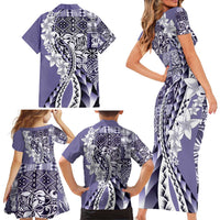Aloha Vintage Plumeria Hawaiian Tapa Pattern Family Matching Short Sleeve Bodycon Dress and Hawaiian Shirt Purple Hawaiian Tapa Pattern LT9 - Polynesian Pride