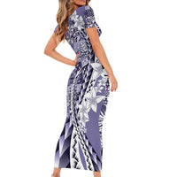 Aloha Vintage Plumeria Hawaiian Tapa Pattern Family Matching Short Sleeve Bodycon Dress and Hawaiian Shirt Purple Hawaiian Tapa Pattern LT9 - Polynesian Pride
