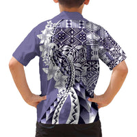Aloha Vintage Plumeria Hawaiian Tapa Pattern Family Matching Summer Maxi Dress and Hawaiian Shirt Purple Hawaiian Tapa Pattern LT9 - Polynesian Pride