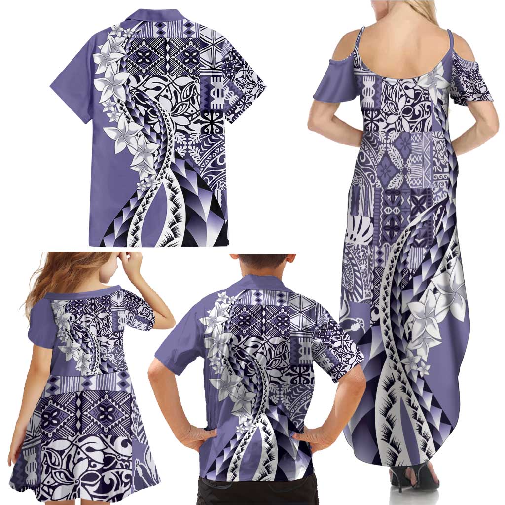 Aloha Vintage Plumeria Hawaiian Tapa Pattern Family Matching Summer Maxi Dress and Hawaiian Shirt Purple Hawaiian Tapa Pattern LT9 - Polynesian Pride